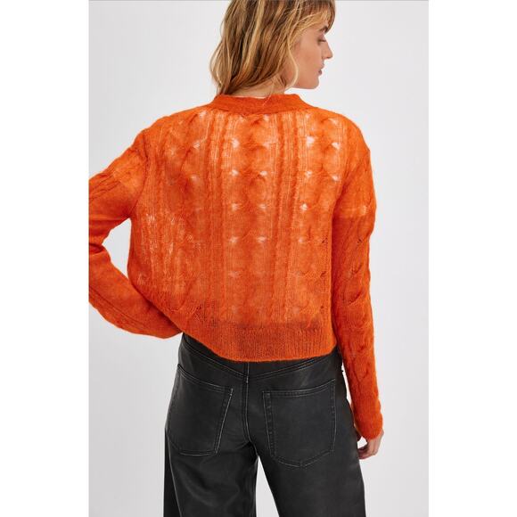 Free People NWT Moon Sky Alpaca Cardigan Sweater in Orange Zest Size Large - Picture 2 of 10